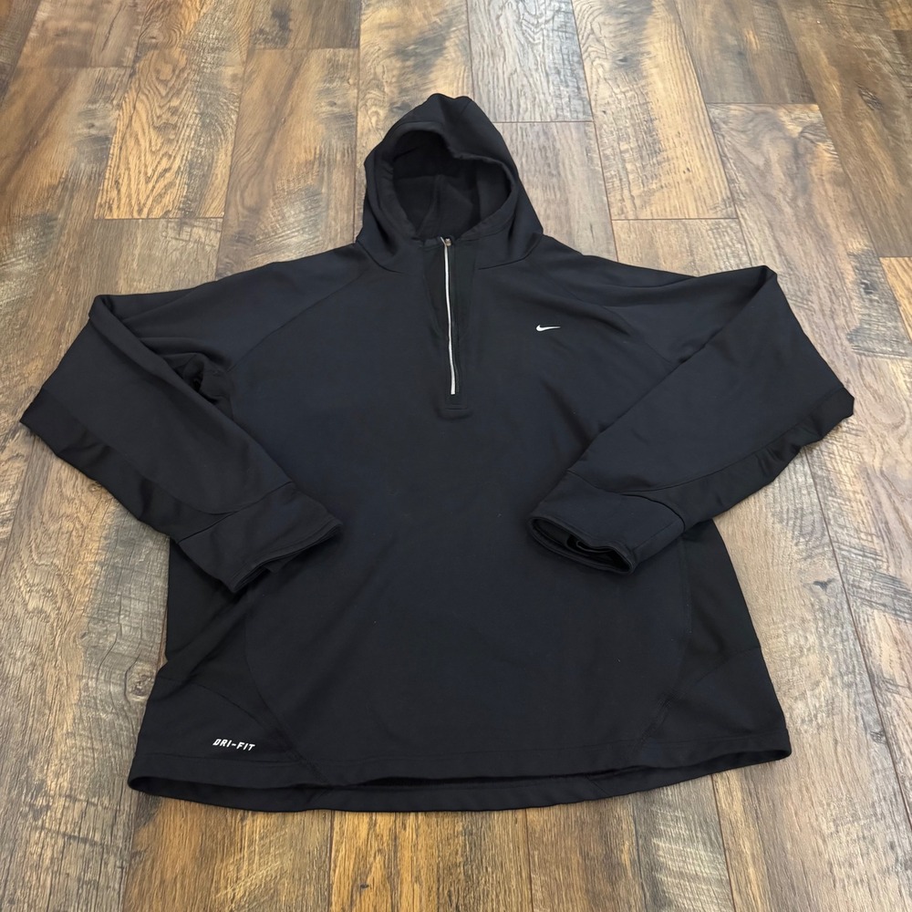 Nike Dri-FIT Womens XL Black Quarter Zip Hooded Performance Training Pullover